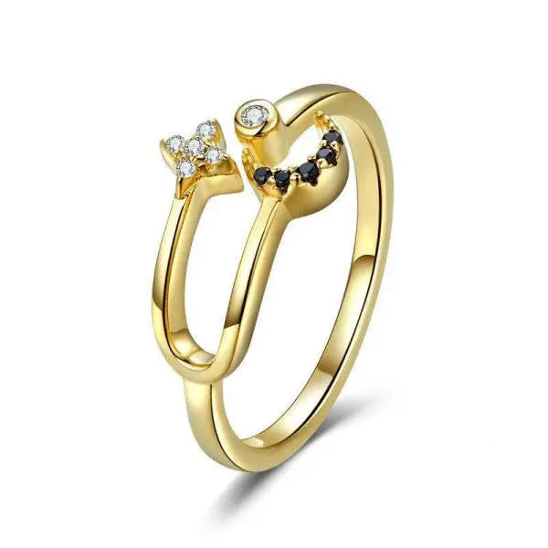 Bague Jumelles en Or Jaune 14k avec Lune | Bijoux Chakra