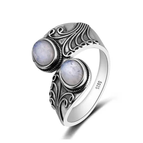 Anneau Argenté avec Pierre de Lune "Gémeaux" | Bijoux Chakra