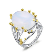 Bague Éclatante en Pierre de Lune Blanche "Algae" | Bijoux Chakra