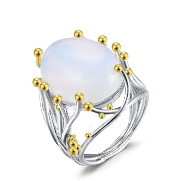 Bague Éclatante en Pierre de Lune Blanche "Algae" | Bijoux Chakra