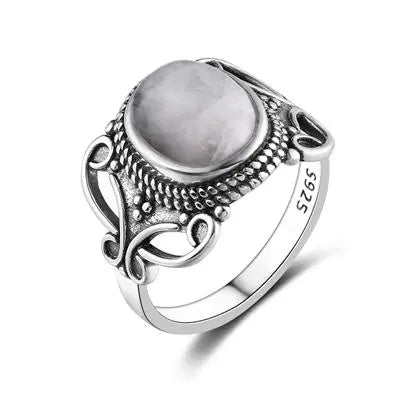 Bague Vintage "Charlotte" en Pierre de Lune Blanche Élégante | Bijoux Chakra