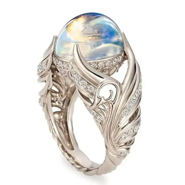 Anneau Éclatant "Zenith" en Pierre de Lune Blanche | Bijoux Chakra