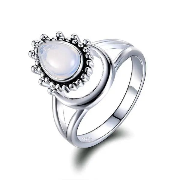 Bague en Argent avec Pierre de Lune "Marquise" Éclatante | Bijoux Chakra