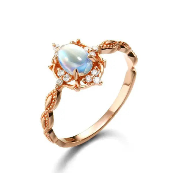 Bague Éblouissante en Or Rose 14k avec Pierre de Lune "Sirène" | Bijoux Chakra