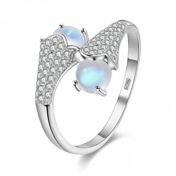 Bague Éclatante "Coeur Infini" en Pierre de Lune et Zircon | Bijoux Chakra