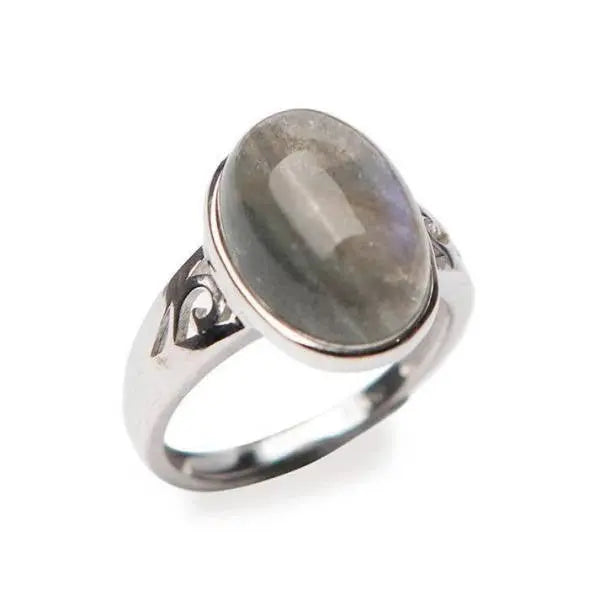 Anneau en Argent avec Mystique Pierre de Lune Noire "Solstice" | Bijoux Chakra