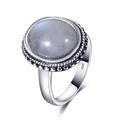 Bague Ovale en Argent avec Pierre de Lune "Hécate" exceptionnelle. | Bijoux Chakra