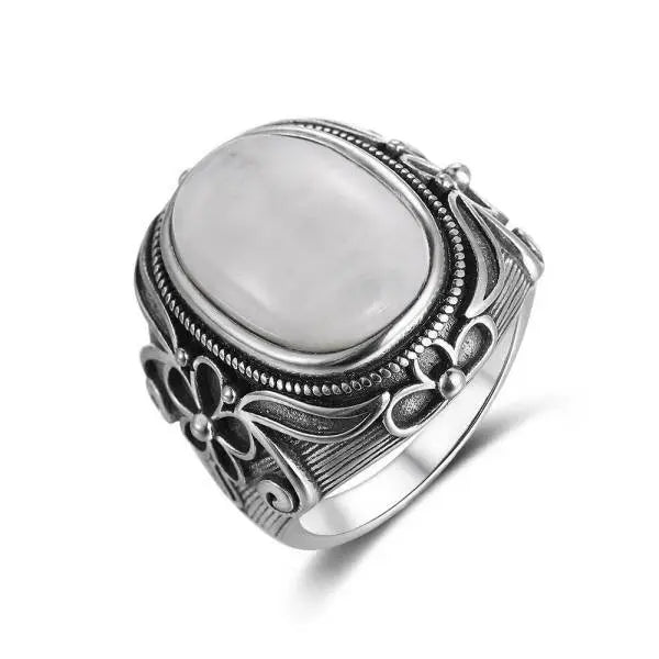 Anneau Argenté avec Pierre de Lune Blanche "Sérénité" | Bijoux Chakra