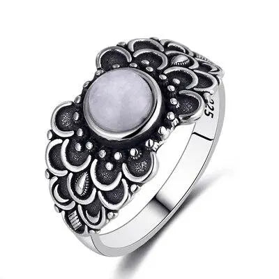 Bague en Argent Éclatante avec Pierre de Lune "Floraison" | Bijoux Chakra