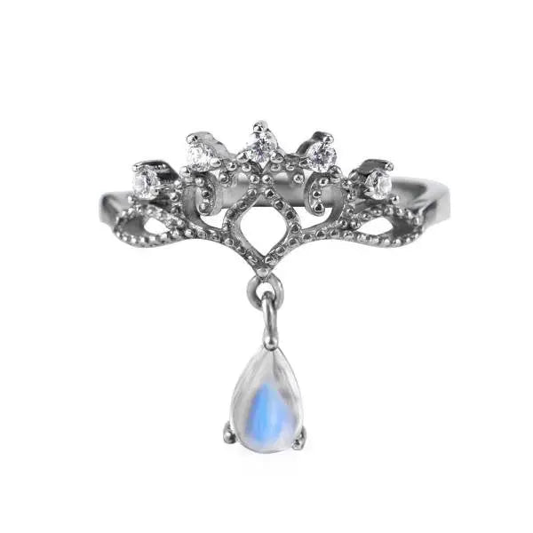 Anneau enchaîné avec goutte de Pierre de Lune "Phase Astrale" | Bijoux Chakra