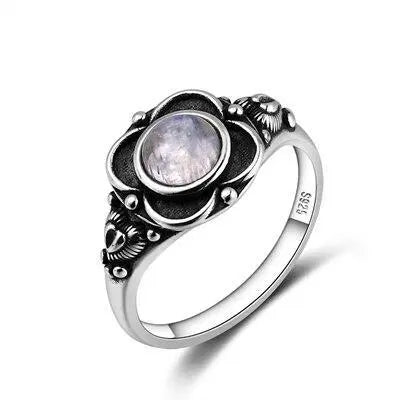 Bague Argentée "Fleur Éthérée" avec Pierre de Lune | Bijoux Chakra