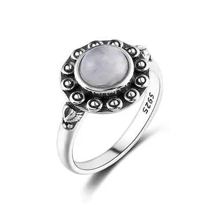Bague Bohème "Rosace" en Pierre de Lune Blanche élégante | Bijoux Chakra
