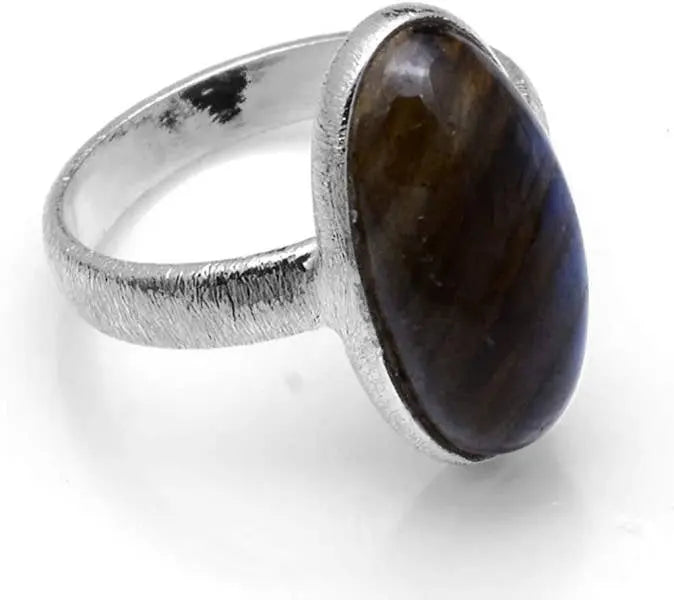 Anneau en argent "Mimas" orné de pierre de lune noire | Bijoux Chakra