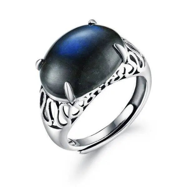Anneau en Pierre de Lune Noire Mat "Hypérion" | Bijoux Chakra