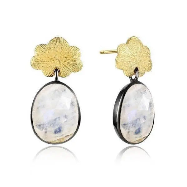 Boucles d'Oreilles Lune en Argent avec Pierre de Lune "Aurores" | Bijoux Chakra