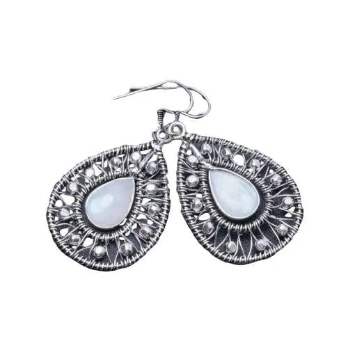 Boucle d'Oreille Éclatante en Argent avec Pierre de Lune "Candides" | Bijoux Chakra