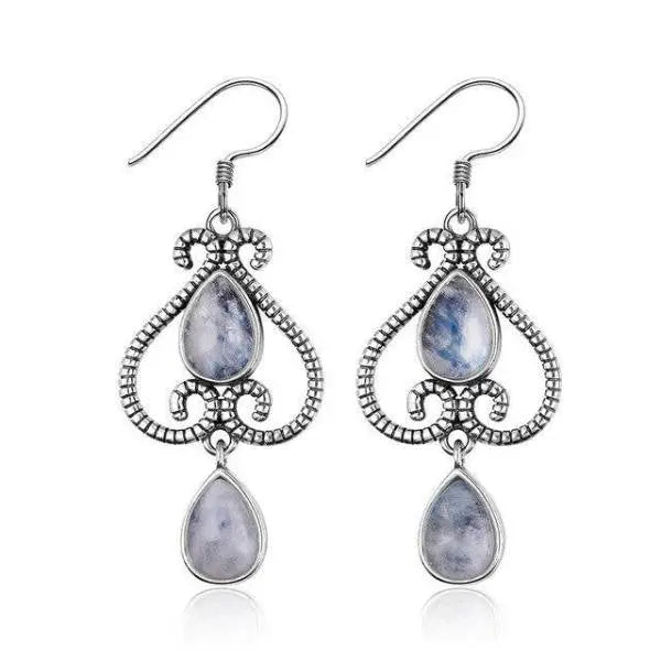Boucles d'Oreilles Spirituelles en Argent avec Pierre de Lune | Bijoux Chakra