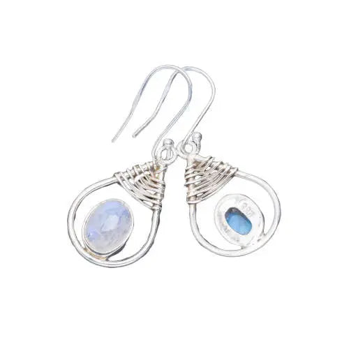 Boucles d'Oreilles Pendantes en Argent avec Éclatante Pierre de Lune "Pralines" | Bijoux Chakra