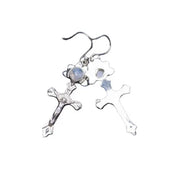 Élégantes Boucles d'Oreilles en Argent avec Pierre de Lune "Croix" | Bijoux Chakra