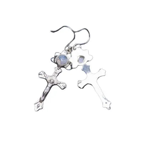 Élégantes Boucles d'Oreilles en Argent avec Pierre de Lune "Croix" | Bijoux Chakra