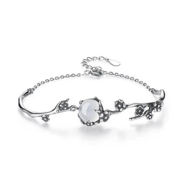 Bracelet Elfique en Acier avec Pierre de Lune "Gwenda" | Bijoux Chakra
