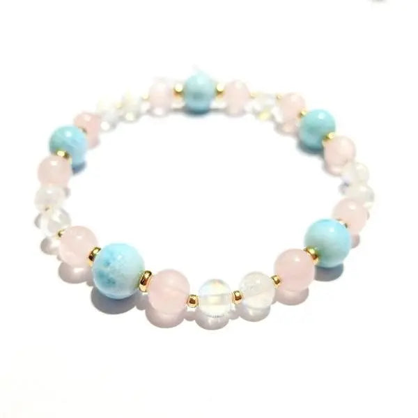 Bracelet "Triplette" en Larimar, Pierre de Lune et Quartz Rose. | Bijoux Chakra