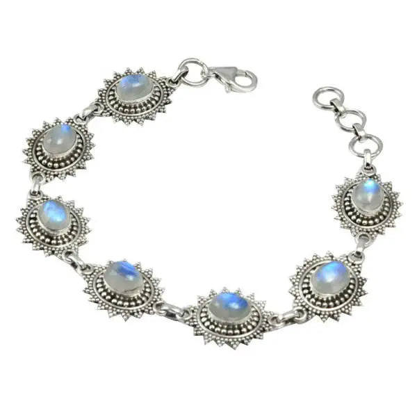 Bracelet en argent massif 925 avec pierre de lune arc-en-ciel "Éclat" | Bijoux Chakra