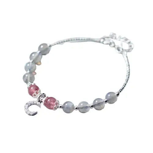 Élégant Bracelet Pierre de Lune avec Charm Lune "Framboise" | Bijoux Chakra