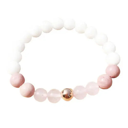 Bracelet "Rosa" avec une Éclatante Pierre de Lune et Quartz Rose | Bijoux Chakra