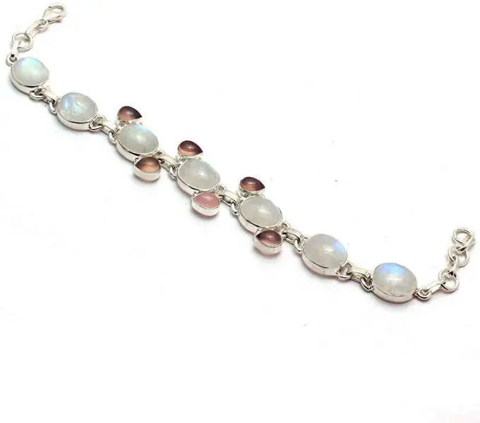 Bracelet Masculin en Quartz Rose et Pierre de Lune | Bijoux Chakra