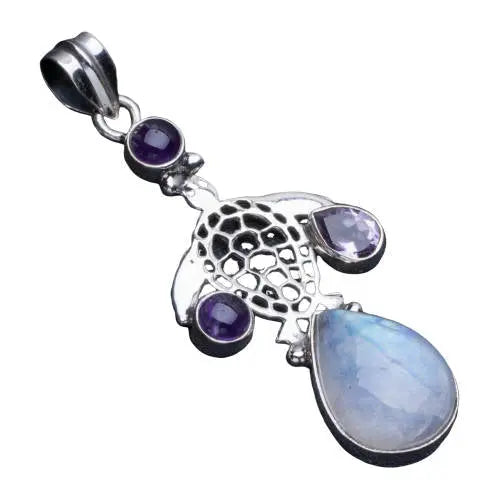 Pendentif en argent 925 avec Éclatante Pierre de Lune Arc-en-Ciel "Caban" | Bijoux Chakra