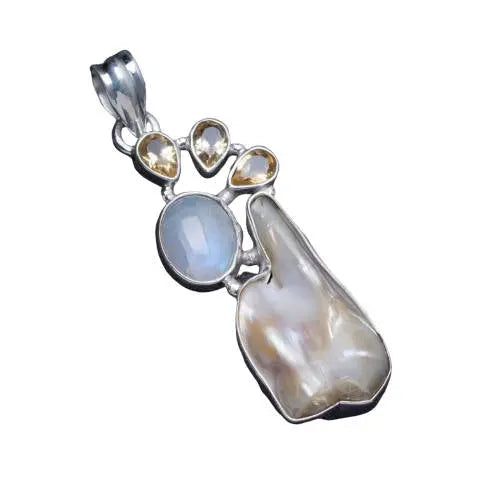 Pendentif Éblouissant en Pierre de Lune, Perle et Citrine "Serena" | Bijoux Chakra