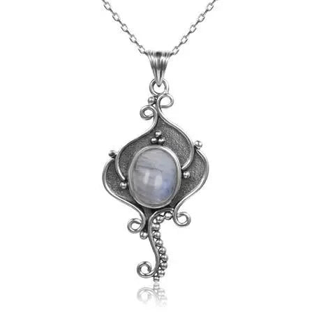 Pendentif en Argent avec Pierre de Lune "Éclat Lotus" | Bijoux Chakra