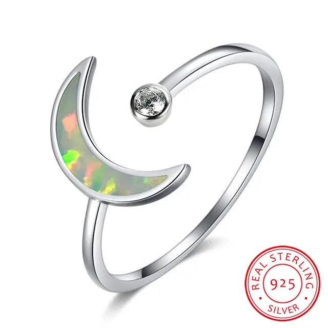 Anneau Céleste en Lune et Opale Bleue Envoûtante | Bijoux Chakra