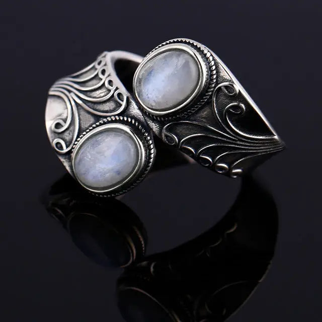 Anneau Argenté avec Pierre de Lune "Gémeaux" | Bijoux Chakra