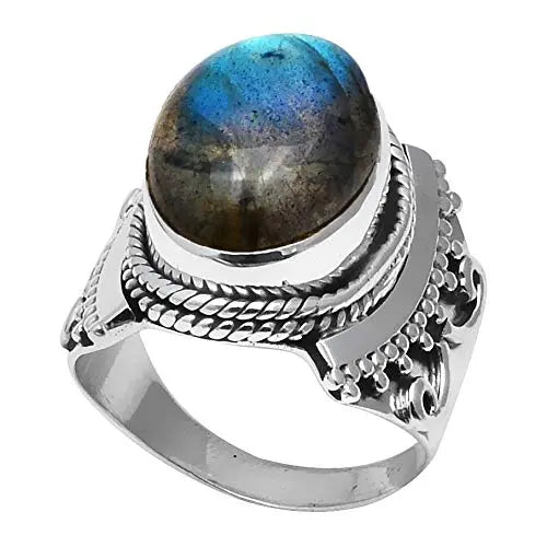 Bague en argent avec Pierre de Lune à éclat bleu "Spica" | Bijoux Chakra