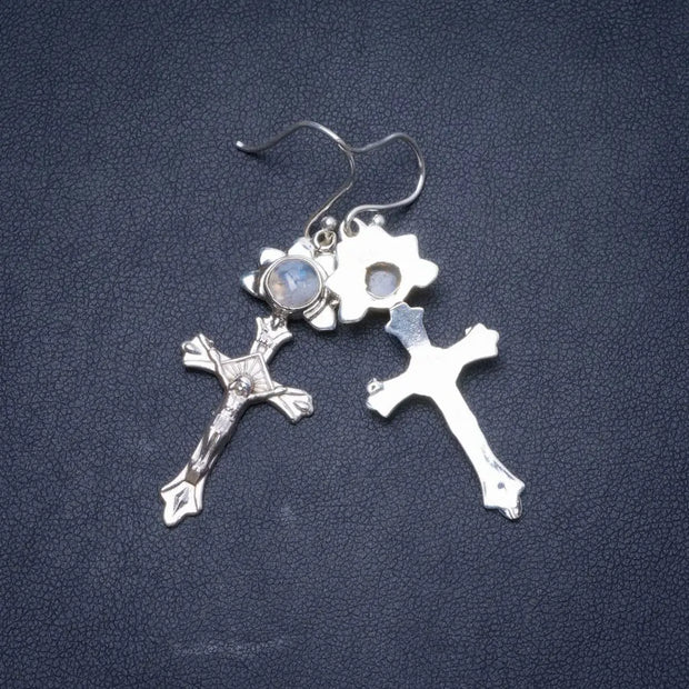 Élégantes Boucles d'Oreilles en Argent avec Pierre de Lune "Croix" | Bijoux Chakra