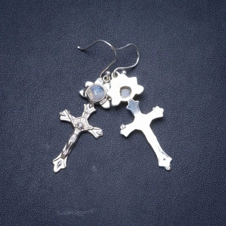 Élégantes Boucles d'Oreilles en Argent avec Pierre de Lune "Croix" | Bijoux Chakra